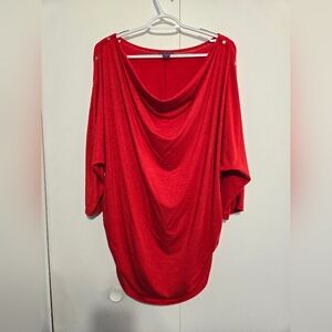 Beverly Drive Women's Red Scoop Neck 3/4 Sleeve Top with Ruched Sides Size 2X
